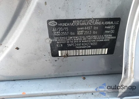 2016 Hyundai Sonata Se z USA, uszkodzony, nr VIN 5NPE24AF4GH274051